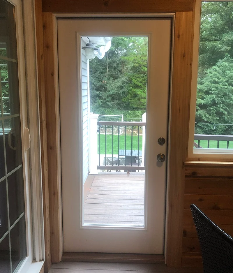 Cedar interior trim work around this door